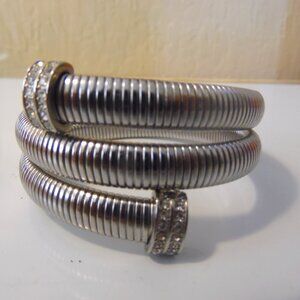 Emma Skyen Silvertone Stainless steel Crystal-Accented Coil Wrap Bangle  7-1/4"